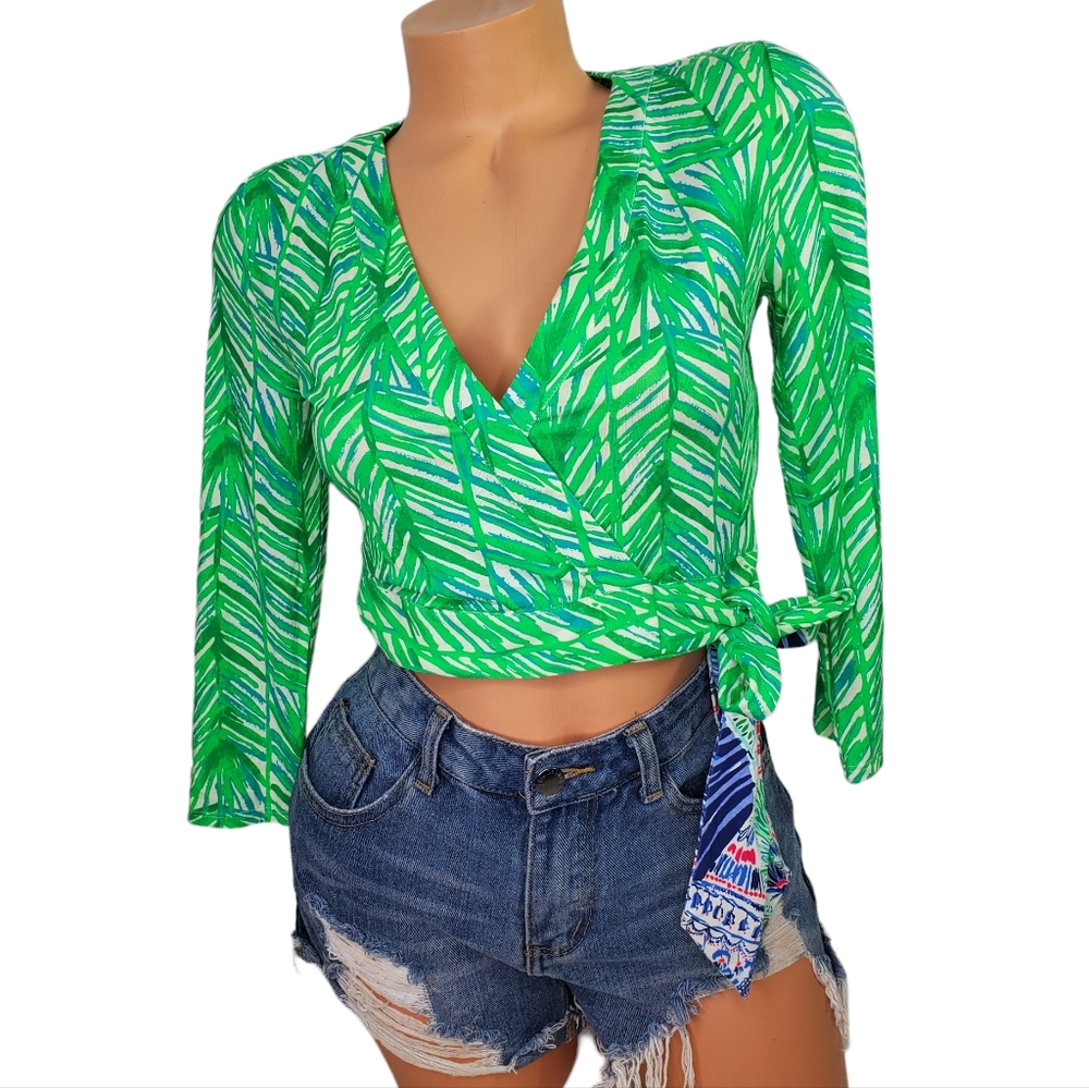 Lilly Pulitzer | Green Palm-Print Wrap Crop Top | Size XS